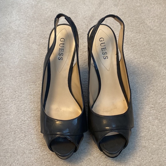 Guess Gray Patent Leather Platform Open-Toe Heels - Picture 2 of 4